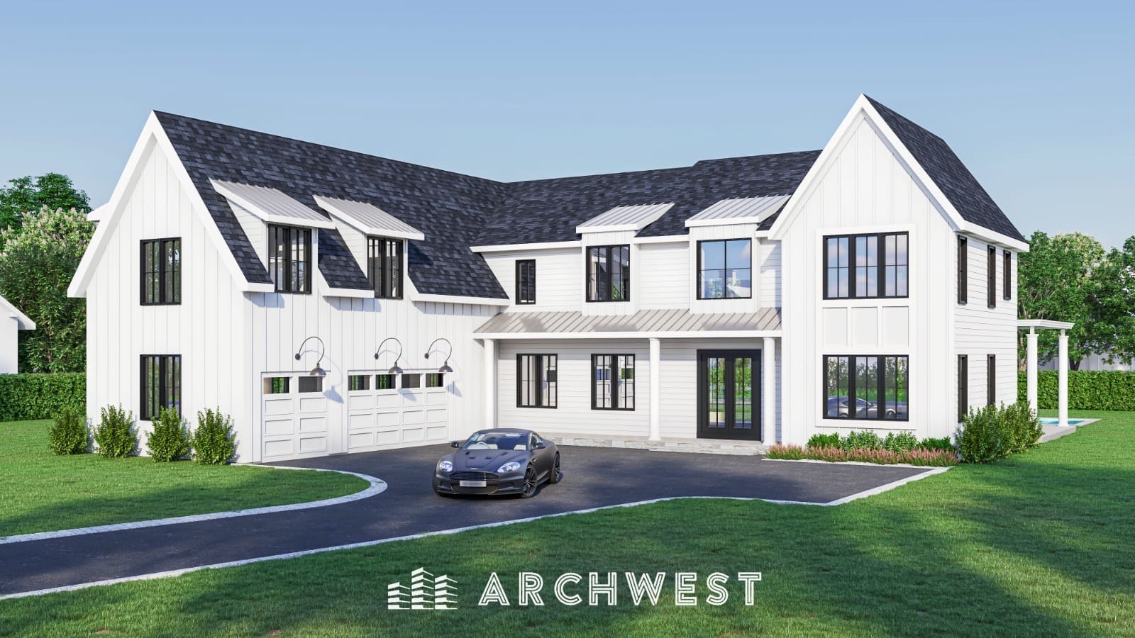 17. 3D Render of Modern two-story house, Austin, Texas